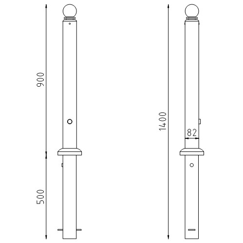 Trottoirpaal Triëst uitneembaar met driekantslot tekening
