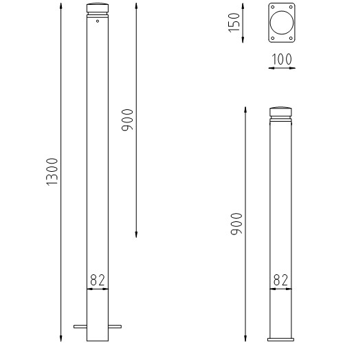 Trottoirpaal Milaan te inbetonneren en op voetplaat tekening