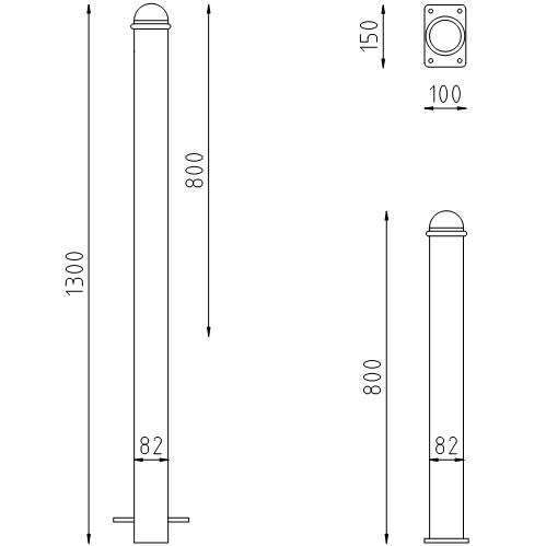 Trottoirpaal Turijn te inbetonneren en op voetplaat tekening