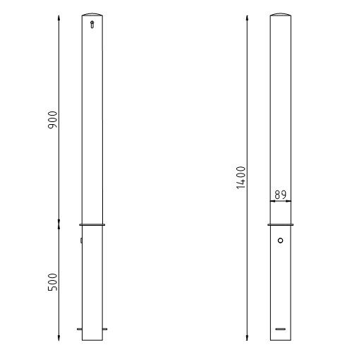 Uitneembare rvs parkeerpaal Ø89 cilinderslot