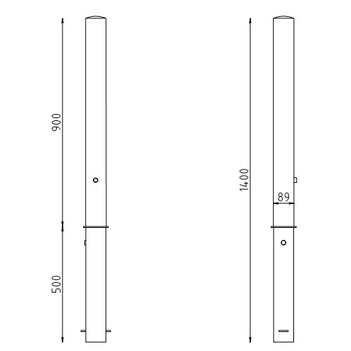 Uitneembare rvs parkeerpaal Ø89 driekantslot