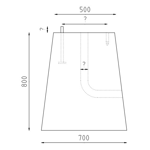 Trapezium betonpoer 500x500x800 tekening