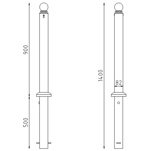 Trottoirpaal Triëst uitneembaar met cilinderslot tekening