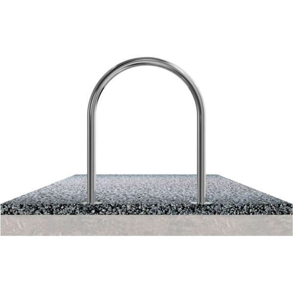 Rvs beschermbeugel Ø48 U-beugel breed op voetplaat zonder tussenligger met betonfundering