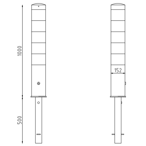 Uitneembare beschermpaal Ø152 driekantslot